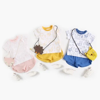 Sanlutoz Комплекты одежды для маленьких мальчиков и девочек, хлопковые рубашки с короткими рукавами Унисекс с милыми животными + шорты Повседневные